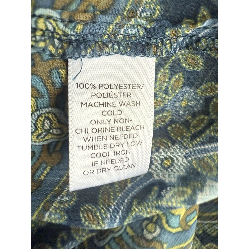 Loft Blouse Paisley Sheer XL‎ Green Boho Peasant Baby Doll Tiered Bell Sleeve - Picture 12 of 14